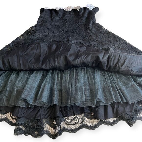 Vintage 90s Cachet Black Lace Prom Dress Size Large Off Shoulder Tulle Goth - Picture 7 of 9